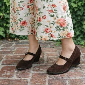 SOFFT Brown Suede Mary Jane Wedge Shoes, 9.5